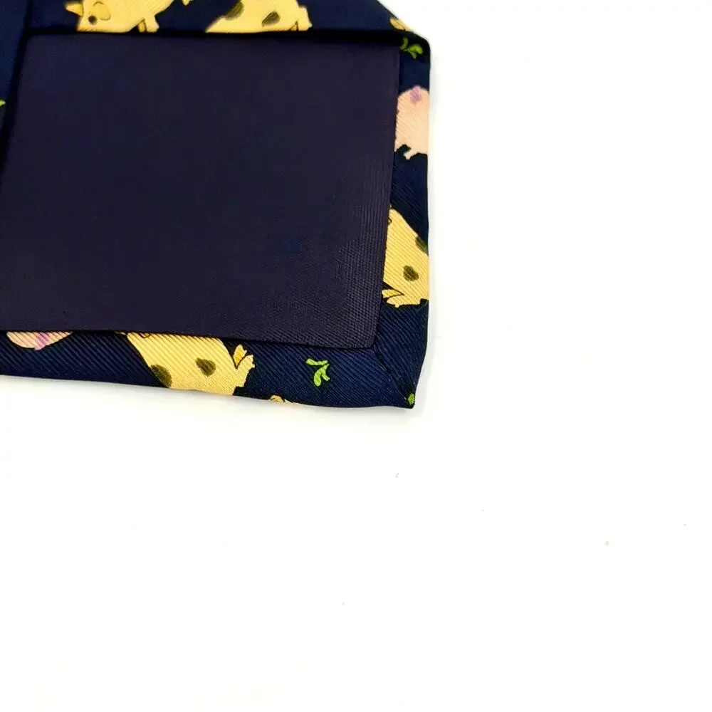 Vintage 90s Alynn Neckwear Navy Silk Oink Pig Novelty Necktie